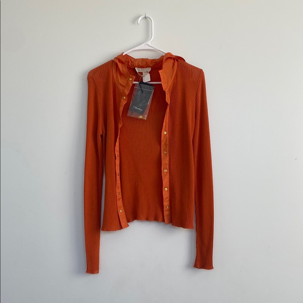 ‘S MaxMara Orange Fitted Button Down Cardigan